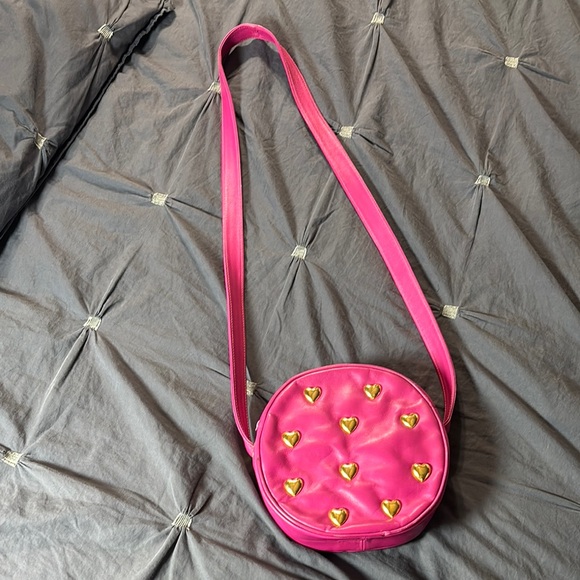 Andre Cellini Pink Leather Heart Stud Round Crossbody Bag Made in Italy - Picture 1 of 13